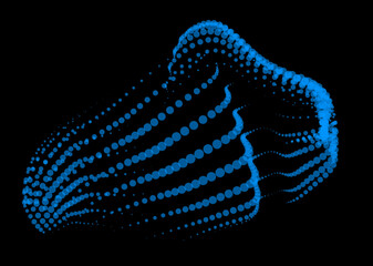 Math flow template for presentation. Light-emitting lines highlighting regularity space of particles. Ordered sinusoidal science. Processing a large data stream. Disappearing magical mysterious spots
