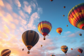 Obraz premium Colorful hot air balloons flying on sky, hot air balloons, Generative Ai illustration