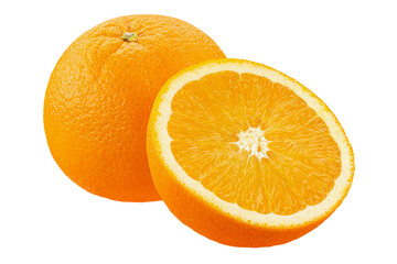 Orange fruit with cut in half isolated on white background. File contains clipping path.