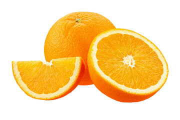 Orange fruit with cut in half isolated on white background. File contains clipping path.