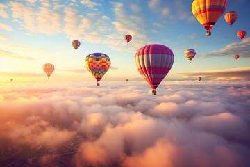 Fototapeta premium Colorful hot air balloons flying on sky, hot air balloons, Generative Ai illustration