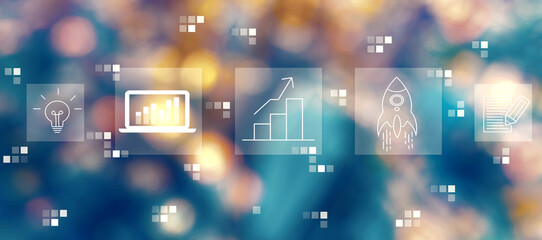Business growth analysis with blurred city lights at night