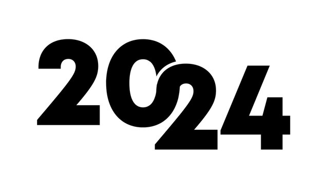 Typography number 2024 black color isolated on white background. Design banner posters, stickers, cards 2024. Suitable as printed images on diary covers, t shirts, mugs, etc.