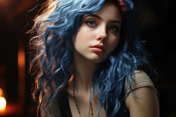 Beauty Fashion women with dyed  blue hair
