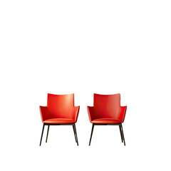 Red chairs next to a wall on the concrete floor transparent background