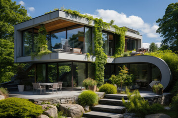 Fototapeta na wymiar new house with terrace and green plants 