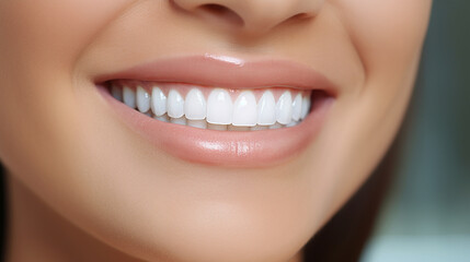 Beautiful mouth and whitening teeth of young woman, Smiling close up of healthy woman, Laughing female mouth with great teeth, Dental care, Perfect healthy teeth smile, AI Generated