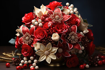 christmas bouquet with red poinsettia flowers