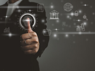 business fingerprint To access secure confidential business information Financial and personal and investment information connected to future technology