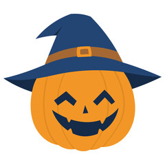 halloween jack o lantern pumpkin wearing witch hat