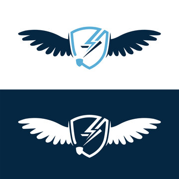 Lightning bolt with wings logo concept.
