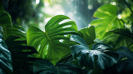 Tropical leaves  of Monstera philodendron plant background