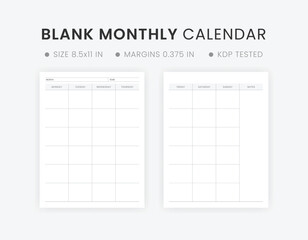 Printable Blank Monthly Calendar Template. Minimalist Monthly Blank Calendar Page Design