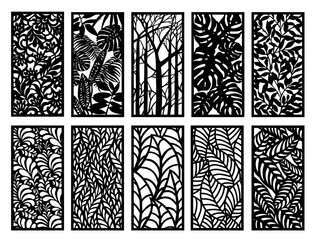 Group of 10 nature themed pattern rectangle panels for CNC and laser cut screens.