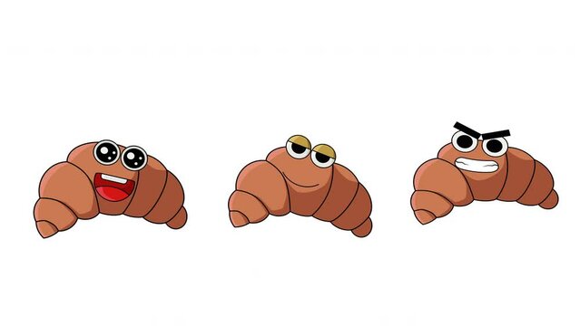 animated cute croissant character that moves
