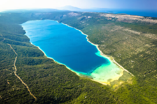 Vransko lake on Cres island aerial view