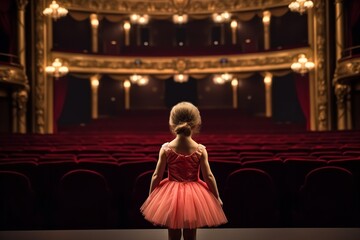 Obraz na płótnie Canvas ballet kid with big dreams in an empty theatre arena