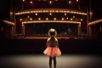 Obraz na płótnie Canvas ballet kid with big dreams in an empty theatre arena