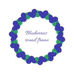 Blueberries round frame on white background