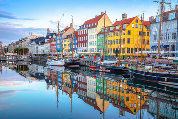 Nyhavn scenic harbor of Copenhagen colorful view - obrazy, fototapety, plakaty
