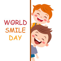 World Smile Day. Children look out and smile.
