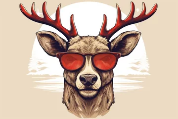 Tuinposter cute deer with sunglasses illustration © krissikunterbunt