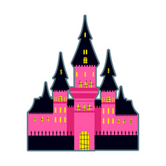 Halloween. Pink castle isolated on white background.