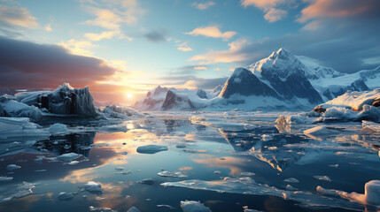 Icy Glacier Beach During Sunset Icy Landscapes Background