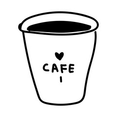Hand drawn line doodle style cafe illustrations, black line icons, cafe logos, png transparent background