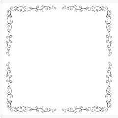 Elegant black and white monochrome ornamental border for greeting cards, banners, invitations. Vector frame for all sizes and formats. Isolated vector illustration.