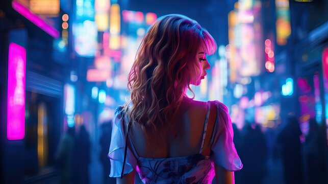 Portrait of a woman in a futuristic cyberpunk city