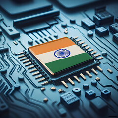 Semiconductor or microprocessor computer chip with indian flag 