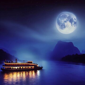 riverboat cruise under the moon