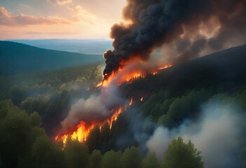 dangerous fire in the forest - obrazy, fototapety, plakaty