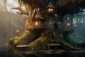 Free Beautiful green garden cartoon background illustration Generative AI