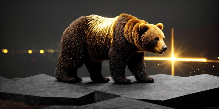 Bear or bearish market trend in crypto currency or stocks. Trade exchange background, down arrow graph for decrease in rates. Cryptocurrency price chart & blockchain technology. Global economy crash.