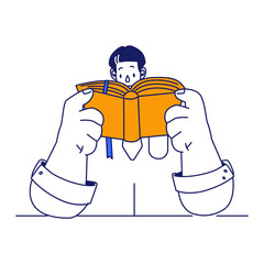 Boy looks in large dictionary