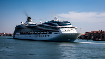 Cruise ship with tourists in Venice Italy, sunny day