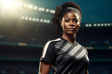Black Woman Soccer Player in the Stadium
