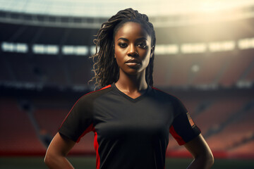 Black Woman Soccer Player in the Stadium