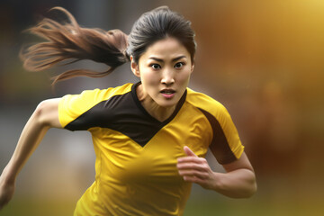 Asian Woman Soccer Player Running During Match