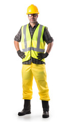 Industry Worker Man manager standing with folded arms wearing safety helmet on white isolated background. Generation AI