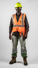 Industry Worker Man manager standing with folded arms wearing safety helmet on white isolated background. Generation AI