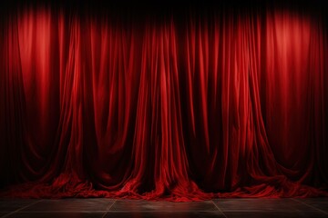 Theater red curtain and neon lamp around border.