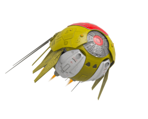 alien drone is flying up in white background