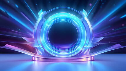Abstract neon round frame background.