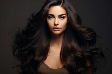 Naklejka premium Generative AI picture of young attractive woman model with stunning flattering long hairstyle
