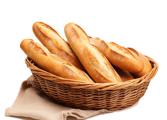 Baguettes on basket, delicious basket of french baguette