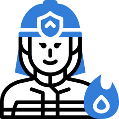 female firefighter flat line icon
