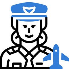 female pilot flat line icon
